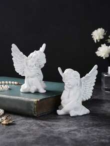 1/2pcs European Style White Angel Doll Desktop Decor, Hand-Painted ABS Resin Crafts, Home, Shop, Restaurant Decoration And Photography Props, Room Decor, Furniture Decoration - New Model - View 1