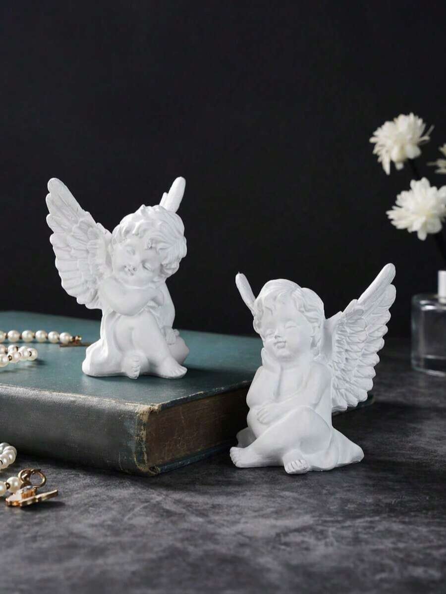 1/2pcs European Style White Angel Doll Desktop Decor, Hand-Painted ABS Resin Crafts, Home, Shop, Restaurant Decoration And Photography Props, Room Decor, Furniture Decoration - New Model - View 1