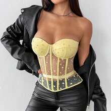 Retro Polka Dot Corset Top Featuring Structured Boning & Clean Silhouette, Versatile Pink & Black Shapewear For Effortless Styling From Seaside Escapes To Daily Wear - 白色 - 查看 2
