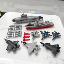 儿童航空母舰驱逐舰玩具，可发射，潜艇模型，含6架飞机玩具，适合作为男孩生日礼物 - 黑色 - 查看 9