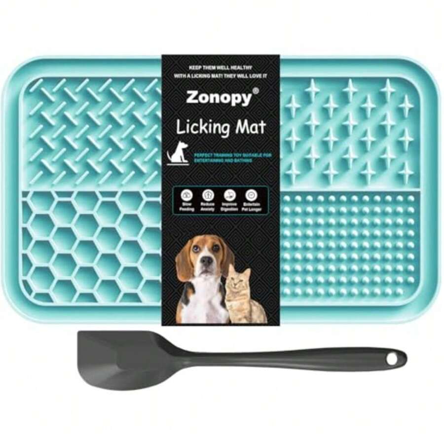 Licking Mat For Dogs And Cats With Suction Cups 1 Pack Dog Slow Feeder Lick Pat For Anxiety Relief Dog Toys Feeding Mat For Butter Yogurt Peanut Pets Grooming Bathing Training Mat - 青色 - 查看 1