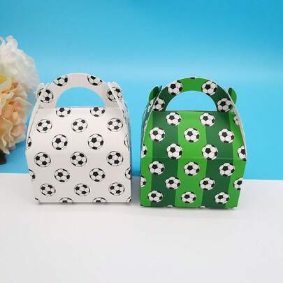 16 piezas Caja de regalo con asa para fiesta de fútbol, caja de papel para galletas y dulces, adecuada para decoración de fiesta de cumpleaños y celebración con tema deportivo, suministros para fiesta de fútbol