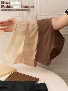 4pcs/Pack Seamless Mid-Waist Panties, Maillard Color Comfortable High Elasticity Triangle Briefs - Multicolor - View 5