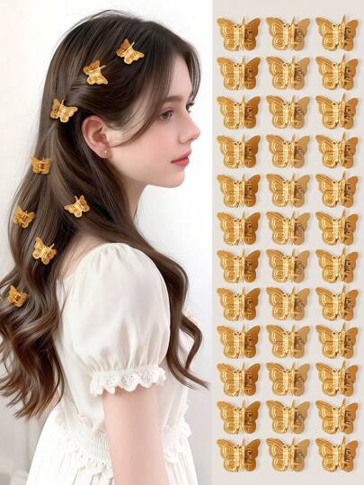 20/10/5个金色蝴蝶发夹，可爱小巧的发爪，适用于编发、刘海、发饰