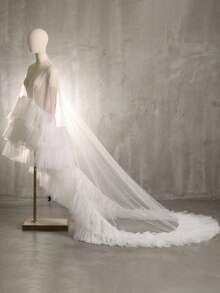 Hochzeits-Bolero, Braut-Cape, Schleier, Schulterbedeckung für Braut, Hochzeitsaccessoires, Rüschenrand Umhang, Schal, weicher Abend-Cape Jacke - Verschiedenfarbig - Übersicht 3