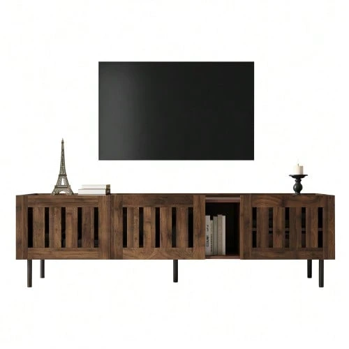 Minimalist TV Stand Measuring 160 X 40 X 47 Cm, Made Of Natural Wood With A Cut-Out Design, Suitable For 65-Inch Televisions, MDF. - Brown - View 1
