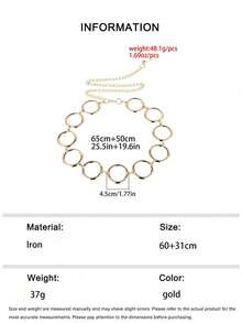 1件復古波希米亞風合金極簡個性化鏤空幾何圓形龐克金屬女士時尚腰鍊，適用於萬聖節、婚禮、節慶及日常派對宴會舞會穿搭 - 金色 - 查看 7