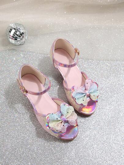 Girls' Bow Tie Chunky Heel Sandals, Summer Hollow Out One-Strap Princess Shoes, Children's Open Toe High Heel Shoes, Girls' Soft Lolita Style Mary Jane Shoes For Performance, Girls' Daily Wear Mini High Heel Shoes, Students' Performance Dress Shoes Pink Glitter High Heels, Children's One-Strap Thin Heel Princess Shoes, Girls' Performance Dress Shoes