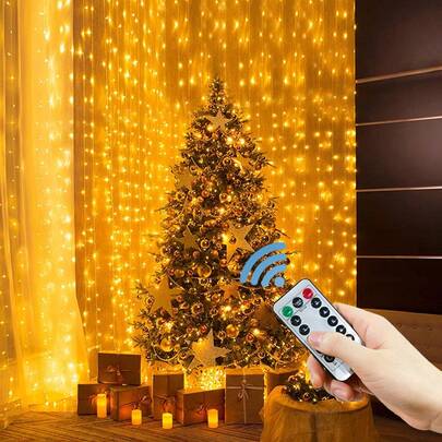 1 bộ đèn LED rèm cửa dùng nguồn USB, 8 chế độ ánh sáng tạo không khí cho đám cưới, tiệc sinh nhật, phòng ngủ, phòng khách, trang trí cửa sổ, đèn trang trí ngày lễ (Không bao gồm pin điều khiển từ xa)