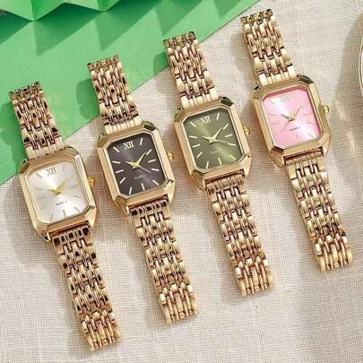 1pc Women's Quartz Watch, Stainless Steel Strap, Elegant Luxury Rhinestone Decor, Minimalist Square Vintage Dial, Suitable For Daily Wear, Party Decoration, Or As Mother's Day, Valentine's Day Gift For Friends And Mothers