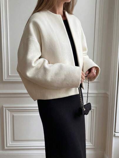 Women's Basic Minimalist Commute Daily Date Vintage Inspired Loose Fit Crew Neck Long Sleeve Short Jacket, Autumn/Winter