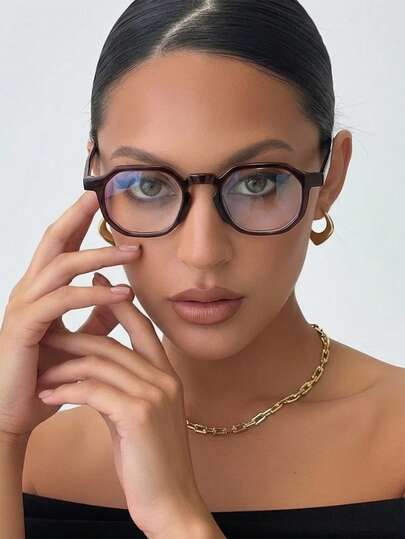 1 Pair Women's Icy Blue Polygon PC Frame Minimalist Solid Retro Artistic Daily Commute Casual Non-Prescription Glasses