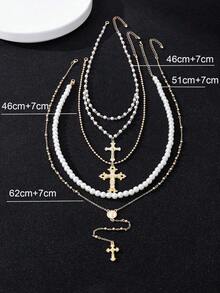 1pc Fashionable Elegant Virgin Mary Embossed Y-Shape Long Necklace, Vintage Religious Cross Pendant Sweater Chain For Women, Suitable For Daily Wear And Gatherings - 多色 4 - 查看 5