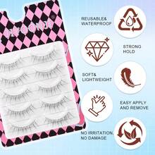 5 pares de pestañas postizas transparentes de tallo natural, extensión de pestañas, rizadas y suaves, estilo de dibujos animados, maquillaje diario, agrandamiento de ojos, pestañas en tira, 3-12mm - Negro - Ver 3