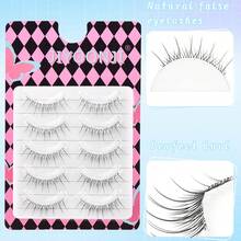 5 pares de pestañas postizas transparentes de tallo natural, extensión de pestañas, rizadas y suaves, estilo de dibujos animados, maquillaje diario, agrandamiento de ojos, pestañas en tira, 3-12mm - Negro - Ver 6