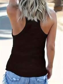 Summer Wear Women's Casual Round Neck Sleeveless Tank Top With "IF I'M DRUNK BLAME THEM" Heart Pattern Print, Soft And Spandex Blend, Stretchy Round Neck Top,, Perfect For Spring And Summer, Lightweight Summer Sleeveless Tank Top. Best Quality - 黑色 - 查看 5