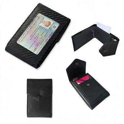 KAIDUCH Ví đựng thẻ RFID bằng sợi carbon đen, có ngăn đựng tiền, khe đựng thẻ và cửa sổ đựng thẻ ID, ví bỏ túi phía trước dành cho nam, ví mỏng dành cho nữ, ví đựng tiền xu dành cho nữ, hộp đựng thẻ tối giản để sử dụng hàng ngày và khi đi du lịch.