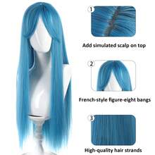 1 Piece Synthetic Heat-Resistant Straight Hair 28 Inch Long Straight Mint Blue Wig Middle Part Bangs Natural Looking Soft Heat Resistant Wigs For Party Daily Use Cos Play Wig - Multicolor - View 3