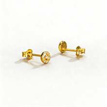 925纯银镀18K金圆形锆石吊坠首饰套装，女士优雅光环项链和耳环，时尚日常佩戴礼品 - 金黃色 - 查看 6