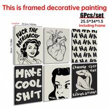 1/6pcs Black And White Canvas Art Wall Room Posters, Bold Room Decoration Aesthetic Murals, Framed+Frameless Room Decoration Supplies/Compromise Home Decoration, Fashionable Posters, Cute Room Decoration, Quirky Art Prints, Cool Room Decoration Supplies, Office Decoration, Bar Decoration, University Dormitory Decoration, Bedroom Decoration, Living Room Decoration, Kitchen Decoration, Bathroom Decoration - Multicolor - View 42