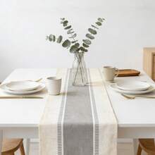 1pc Linen Seasonal Table Runner, Gray Bar Table Runner, Fresh Spring/Summer Restaurant Party Table Decor, Suitable For Home Dining Room And Restaurant, Home Goods - Grey - View 3