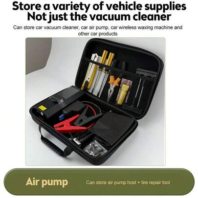应急启动电源收纳袋、车载吸尘器收纳袋、车载工具收纳袋、户外整理袋、大号EVA材质收纳盒，适用于各种车载气泵和电动气泵（本产品仅出售收纳袋）。