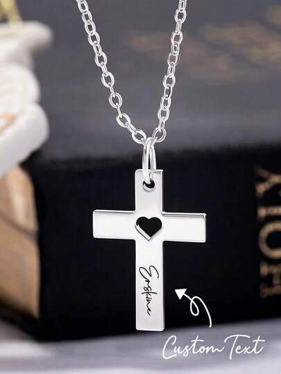 Personalized Elegant Minimalist Unique Gold Cross Name Necklace. It Is A Perfect Mother's Day Gift, Birthday Gift, Personalized Gift, Anniversary Gift, Custom Jewelry, Or A Gift For Friends, Family And Loved Ones. Suitable For Parties, Travel And Couples To Wear.