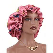 1pc Two Tone Satin Hat Silk Bonnet Satin Bonnet - Hồng - Xem 3