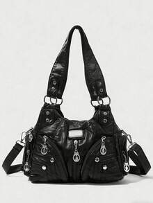 2026 New Black Punk Style Fashionable Women's Stray Bag With One Shoulder, Cross Shoulder, And Cross Shoulder Handbag, - 黑色 - 查看 3