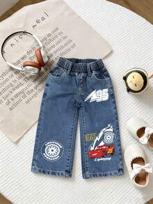 Disney's *Cars* Lightning McQueen (#95) Infant Denim & T-Shirt Two-Piece Set-Ideal For Spring/Summer Casual Wear, Vacation Outfits, Country-Bohemian Styles, Beachwear, Western Streetwear, And Rave Parties. - trắng - Xem 3