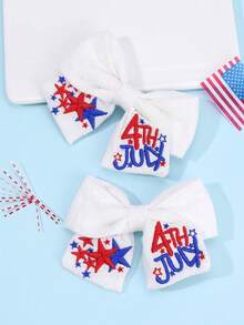 Set de 2 pinzas para el cabello con moños de tela roja, blanca y azul para el 4 de julio y el Día de los Caídos, con accesorios para el cabello bordados con estrellas, regalos para niñas, maestras y fiestas del Día de la Independencia de Estados Unidos - Multicolor - Ver 3