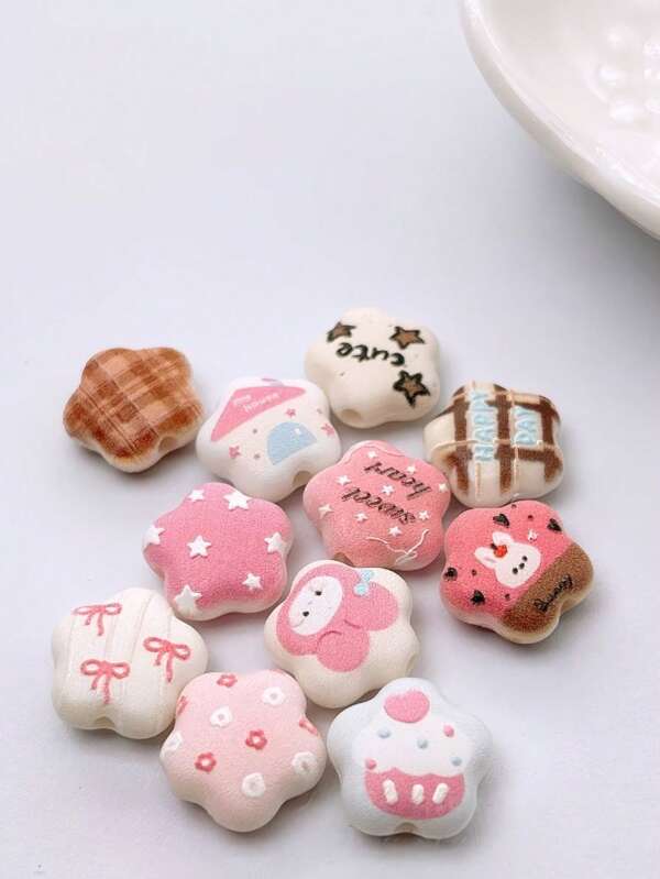5/10/15pcs Pink Beads With Double-Sided Embossed Printing In The Shape Of Plum Blossoms; Vertical Hole Beads For Hanging