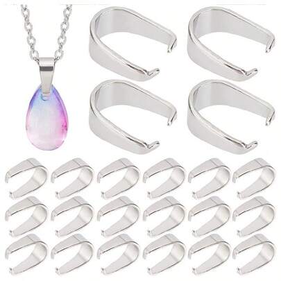 50/100pcs Stainless Steel Pendant Clips, DIY Pendant Necklace Bracelet Earring Connectors, Assorted Pendant Clasps, Hooks, Claws For Jewelry Making Accessories