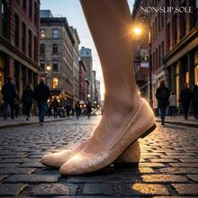 Giày bệt mũi nhọn mùa xuân/hè, phần trên bằng vải dệt kim tuyến, đế trong bằng mút đàn hồi cao, gót cao su latex chống ma sát và chống trơn trượt, giày lười casual đa năng. - màu hồng nude - Xem 5