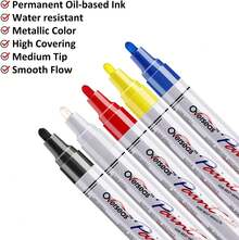 Paint Marker Pens - 5 Colors Permanent Oil Based Paint Markers, Medium Tip, Quick Dry And Waterproof Assorted Color Marker Metal, Wood, Fabric, Plastic, Rock Painting, Stone, Mugs, Canvas, Glass - 1 Count Pack Of 12 - View 2