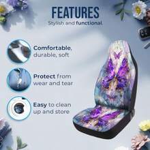 GENANY - Fundas de Asiento Delantero de Coche con Mariposas moradas para camión sedán SUV Fundas de Asiento de automóvil duraderas Fundas de Asiento de cubeta Transpirables Accesorios Interiores - 05. Mariposa Purble - Ver 5