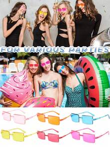 12/6pcs Candy Color Frameless Square Glasses, Y2K Transparent Rimless Rectangular Suitable For Women And Men, Mixed Candy Color Glasses, Summer Beach Festival Party Gifts, Graduation Birthday Swimming Pool Party Photo Props (Random Styles And Colors) - Multicolor - View 9