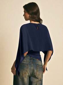 Women's Brown Shawl Collar Casual Top,Elegant Blouses For Women ,Casual Women's, New Year's For Women,Suitable For Daily Wear, Going Out, Commuting Fall/Winter, Batwing Sleeve Top, Coffee Brown Top, Dark Brown Top - 藏蓝色 - 查看 7