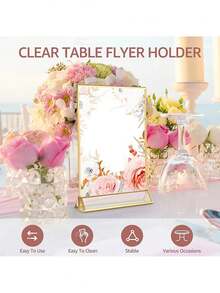 Suporte para Número de Mesa de Casamento em Acrílico Transparente 10*18cm com Bordas Douradas, Moldura Dupla Face para Fotos, Ideal para Cardápios de Restaurante, Receitas e Exibição de Fotos. - Ver 6