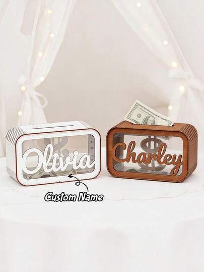 1 pieza Hucha de madera personalizada con nombre - Caja de dinero personalizada, adecuada como regalo de Navidad para niños, regalo de cumpleaños, regalo para ella, también adecuada para Pascua, temporada de regreso a clases y ocasiones especiales