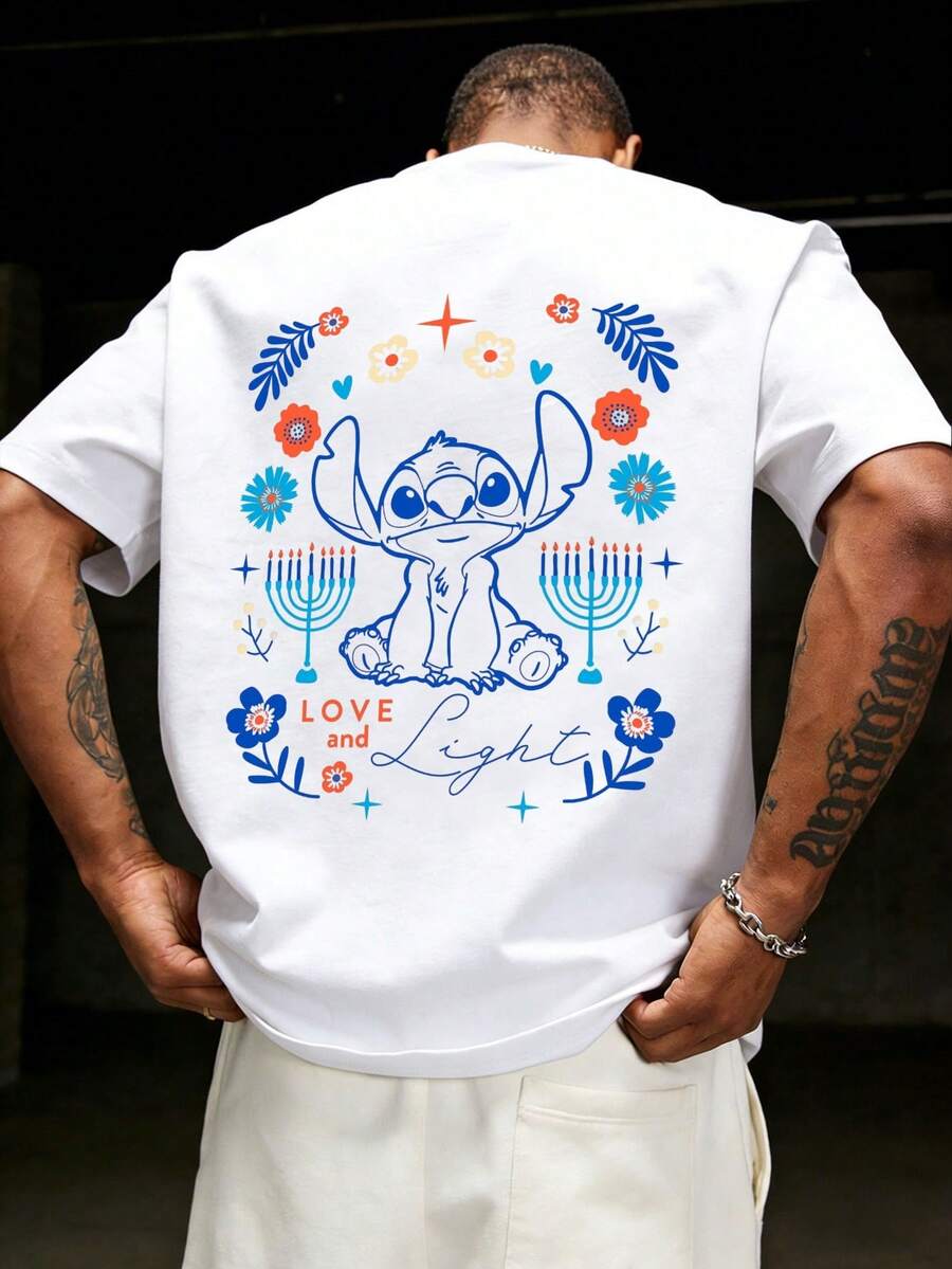 Disney Series Summer Mickey Mouse Print Men's T-Shirts Streetwear Polyester 0-Neck Loose Short Sleeve Tops Casual Loose Tee Shirts Men - trắng - Xem 1