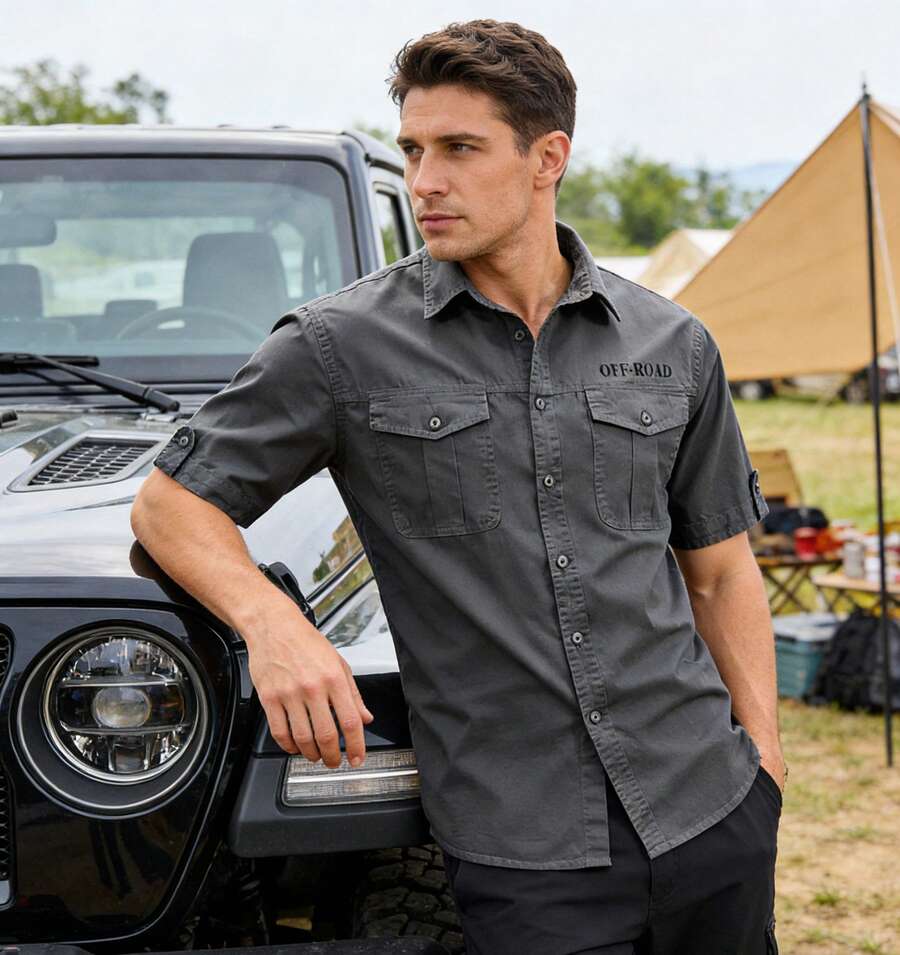 Men's Short-Sleeved Cargo Shirt With Pockets, Utility Style And Comfortable For Everyday Wear - Grey - View 1