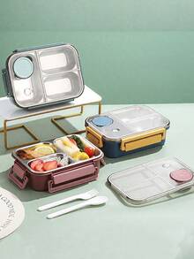 niceforyou 3-Compartment Stainless Steel Bento Box With Mini Sauce Container, Leak-Proof Portable Divided Lunch Box With Utensils, Microwave- Food Storage Container, Suitable For Office, School, Picnic - Multicolor - View 2