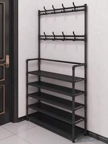 5-Tier Over-The-Door Shoe Rack, Built-In Freestanding Shoe And Hat Rack, Bedroom, Living Room, Clothes Rack, Simple Storage Shelf, Freestanding Clothes And Hat Rack, Simple Over-The-Door Home Bedroom Shoe Rack, Built-In Shoe Rack, Clothes Hanging Rack, Bedroom Shoe Storage Rack - Black - View 3