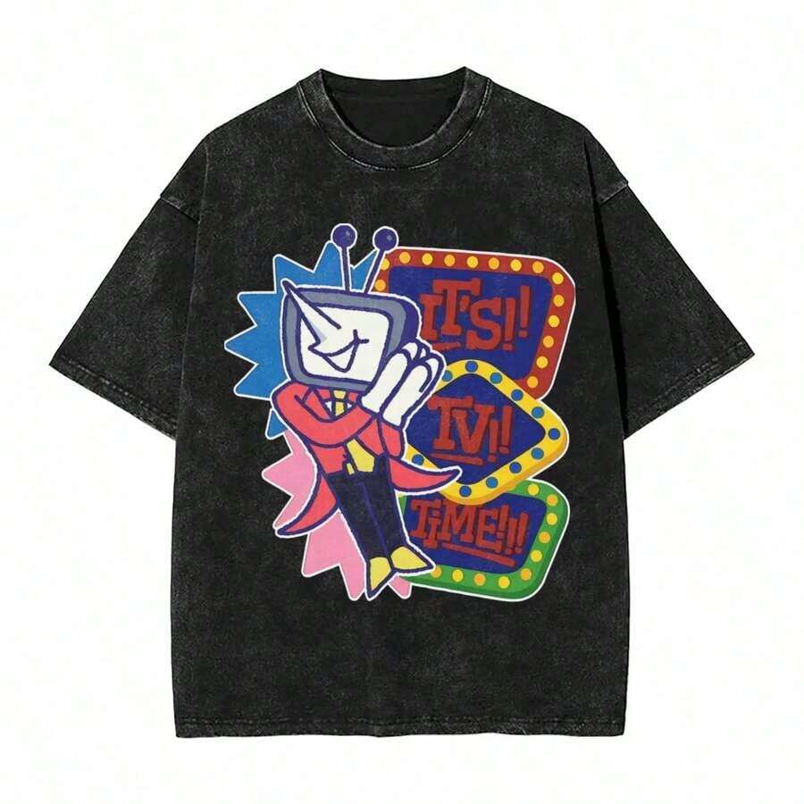 It's TV Time Tenna T-Shirt Simple T-Shirts Short Sleeves Aesthetic Tops Beach Cotton Round Neck Oversize Teessummer Outfits For Women - 黑色 2 - 查看 1