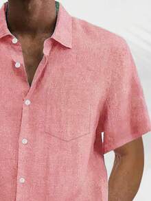 Casual Basic Men's Plus Size Loose Lightweight Short Sleeve Button-Up Shirt - Pink - View 4