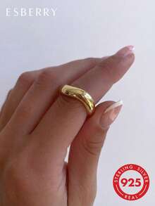 1枚经典简约光滑弧形925纯银戒指，适合日常佩戴、生日、圣诞节及其他场合。 - 光面弧形戒指 - 查看 1