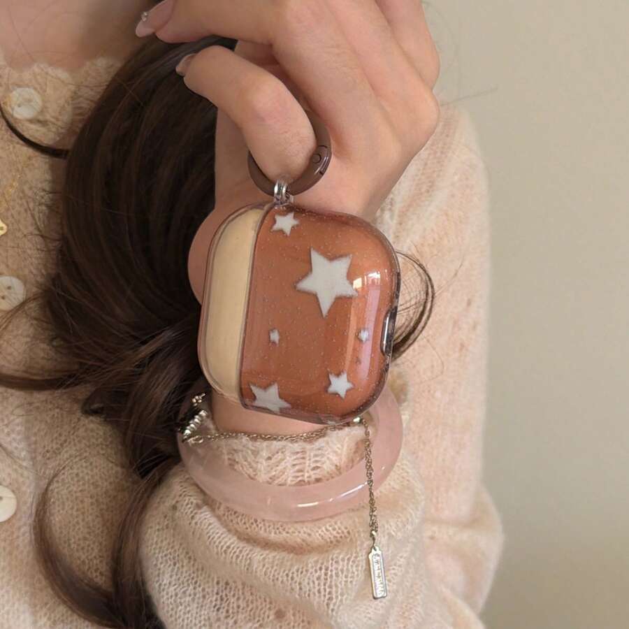 Ốp tai nghe họa tiết ngôi sao và hình tròn màu trắng, tương thích với Apple Pro3/Pro2/AirPods4/AirPods3/AirPods2, ốp tai nghe thời trang dành cho nữ, ốp tai nghe tối giản.