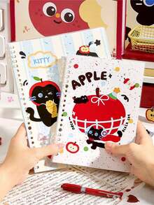 1pc Cute Bear Apple Loose-Leaf Notebook, Spiral Bound Diary Stationery - A5 blank - View 2