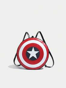 Marvel 1个漫威官方授权盾形背包，新颖圆形单肩包，漫威粉丝必备，PU皮革斜挎包，大容量书包，适合青少年、休闲旅行通勤，男女通用，适合返校、日常、课堂使用。 - 黑色 - 查看 11